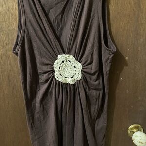 Brown Sleeveless Top with Crochet Detail